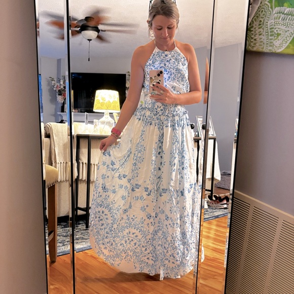 Blue and White Floral Maxi Dress - Picture 1 of 9